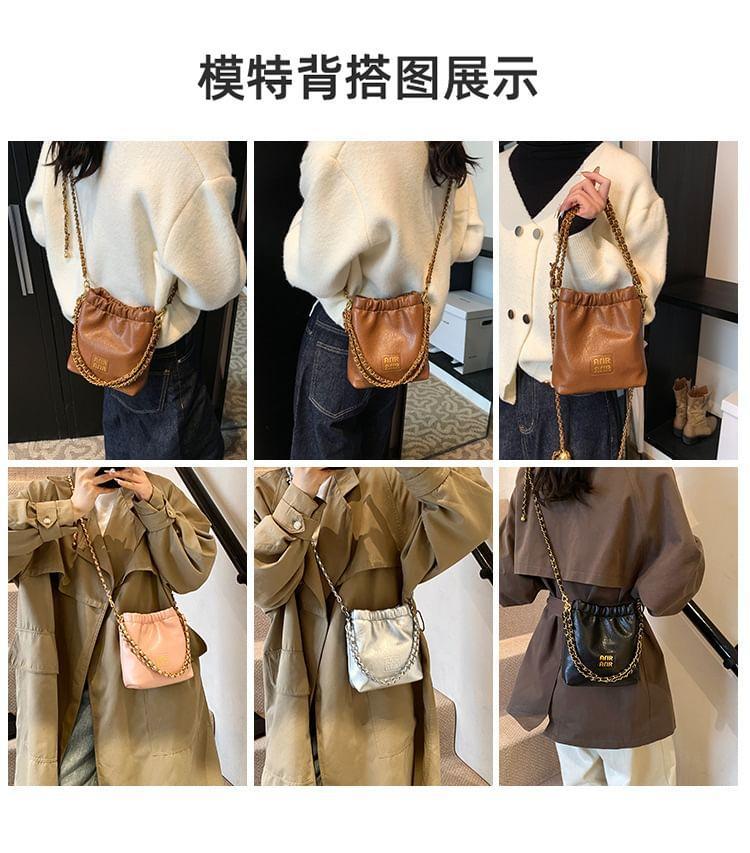 Chain Strap Lettering Print Faux Leather Crossbody Bag Product Image