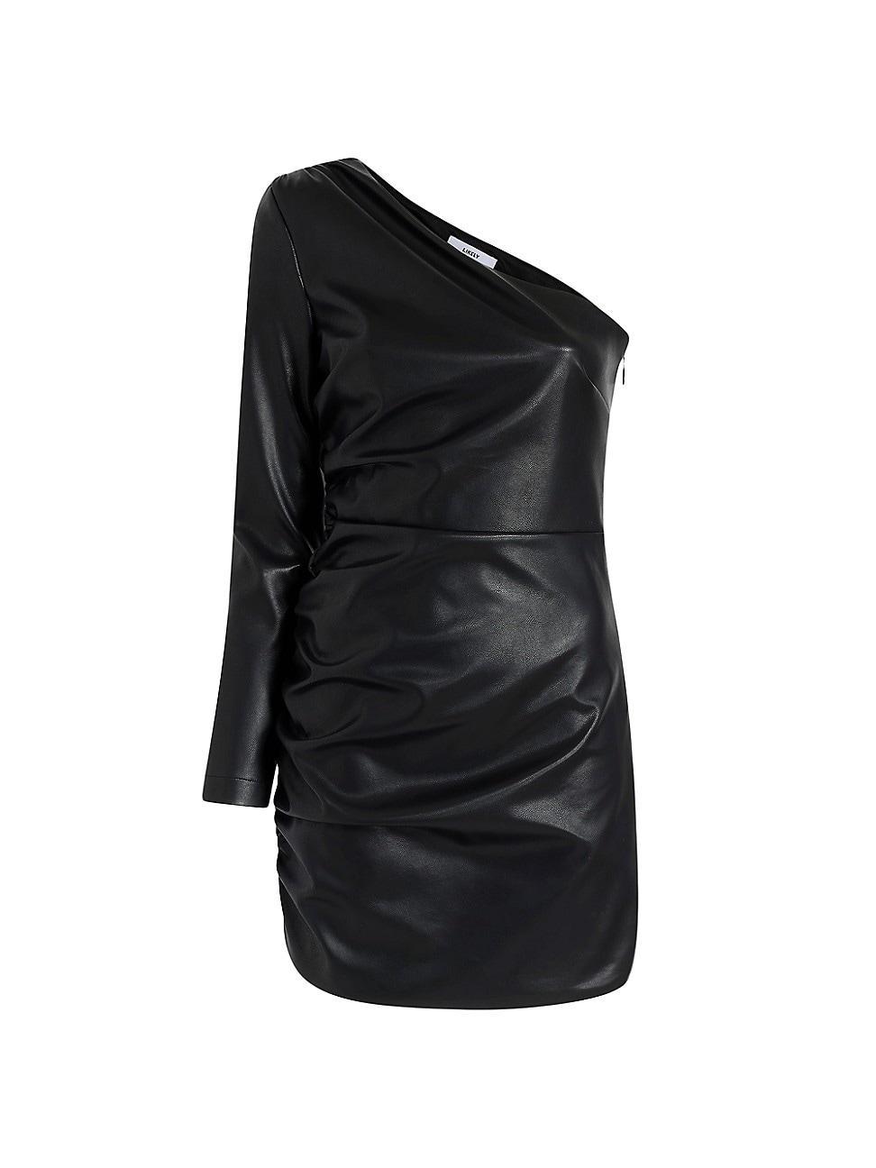 Womens Serena One-Shoulder Faux Leather Minidress Product Image
