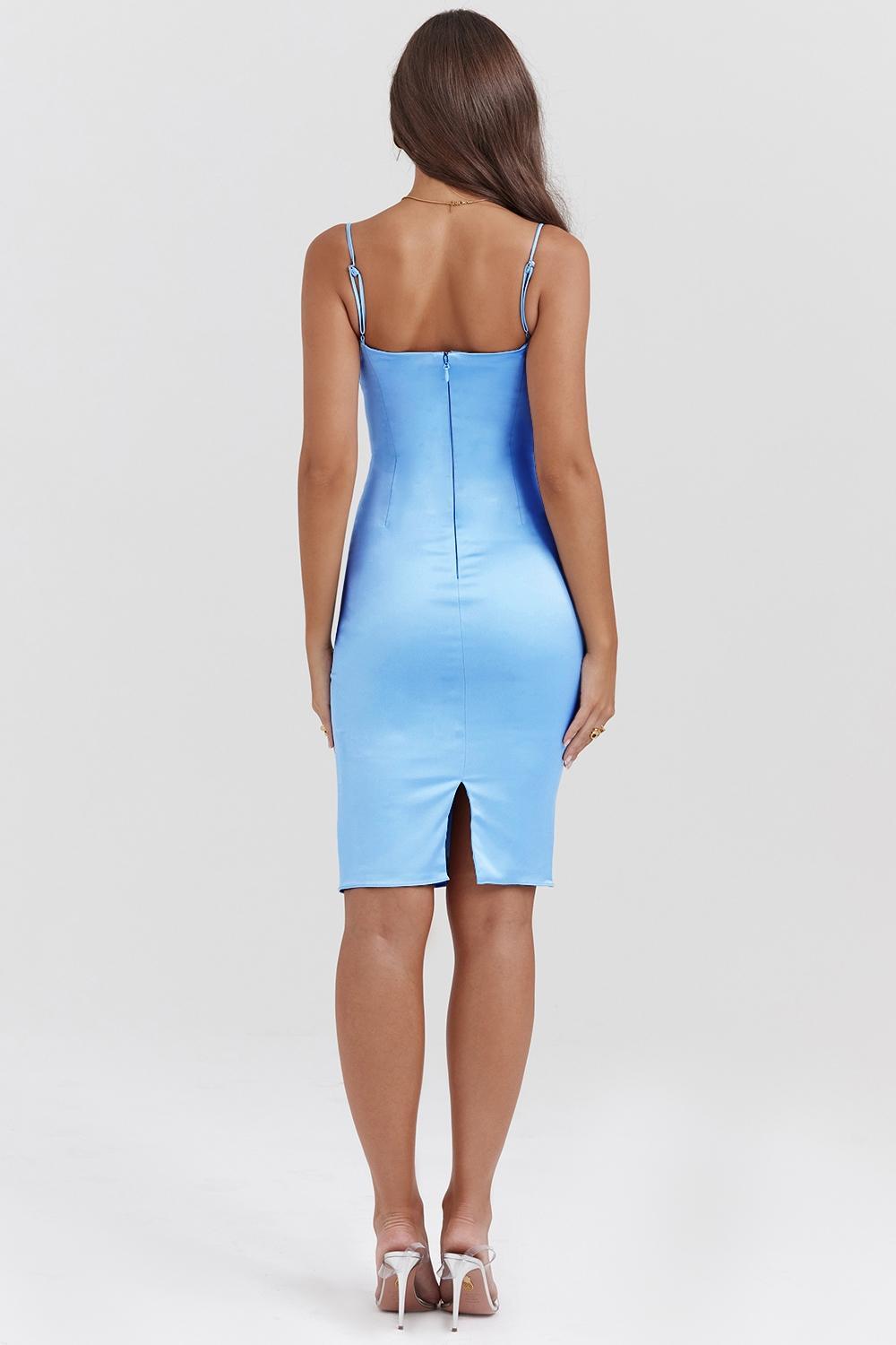 Jamiah Soft Blue Satin Midi Dress Product Image