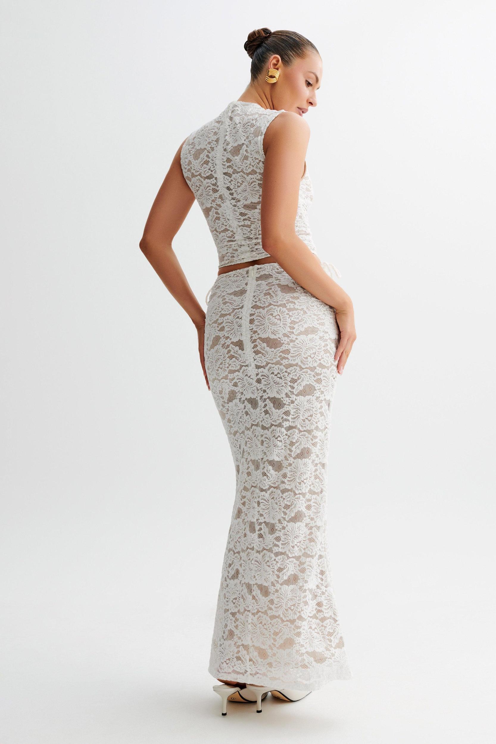 Daniela Lace Plisse Sleeveless Top - Ivory Product Image