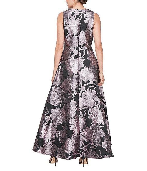 Ignite Evenings Jaquard Surplice V-Neck Sleeveless High Low Hem Fit and Flare Dress Product Image