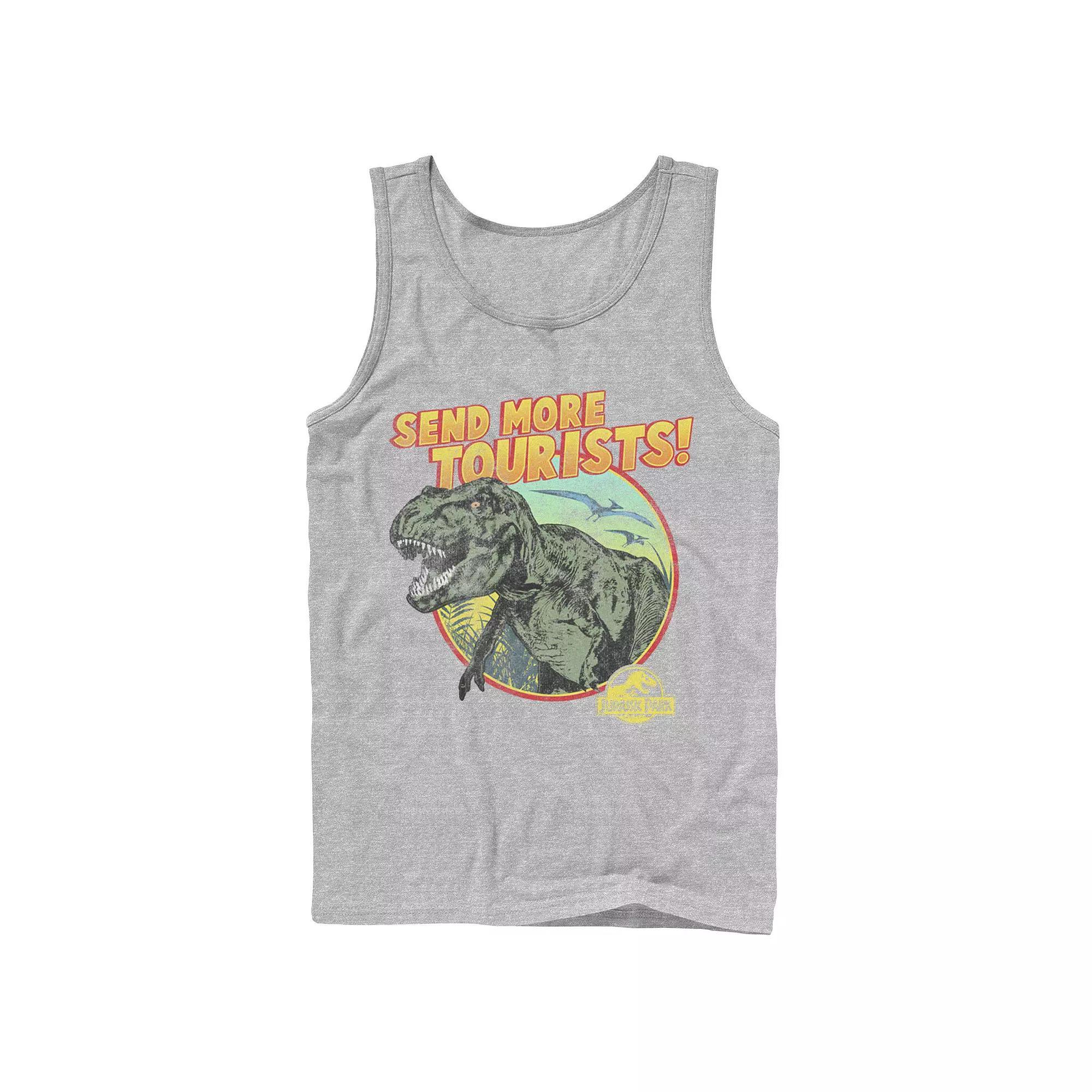 Men's Jurassic Park T-Rex Send More Tourists Tank Top, Size: Large, Athletic Grey Product Image