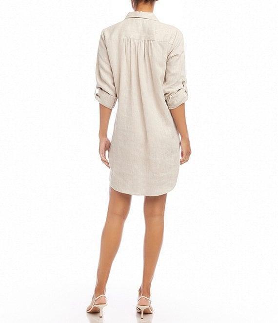 Karen Kane Collared V-Neck 3/4 Roll-Tab Sleeve Linen Shirtdress Product Image
