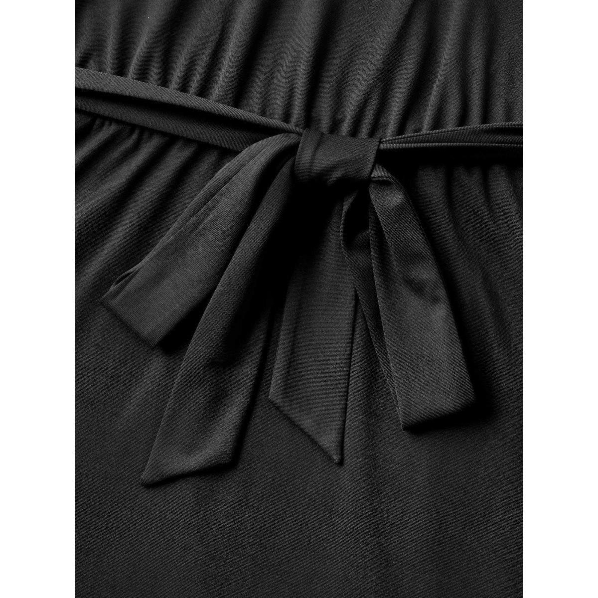 Plus Size One-Shoulder Ruffled Belted Midi Dress Black Women Asymmetrical Neck Short sleeve Curvy BloomChic 30/6X Product Image