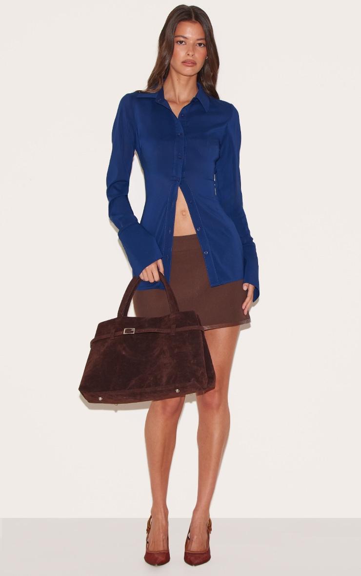 Navy Chiffon Fitted Shirt Product Image