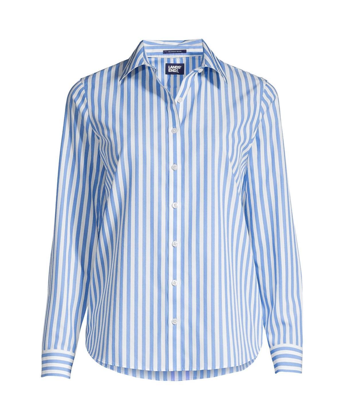 Women's Lands' End No-Iron Long Sleeve Supima Cotton Shirt, Size: 6, Chicory Blue Stripe Product Image
