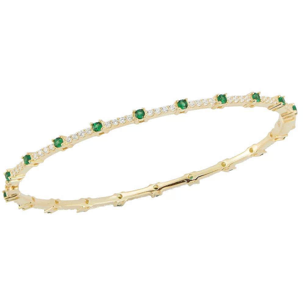 Sunkissed Sterling 14k Gold Over Silver Cubic Zirconia Bangle Bracelet, Women's, Size: 7", Gold Tone Green Product Image