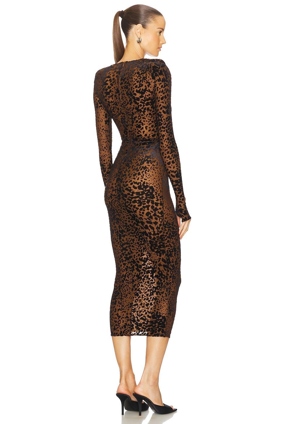 Leopard Burnout Plunging Mesh Midi Dress Alex Perry Product Image