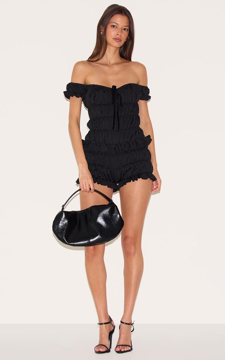 Black Extreme Ruched Bardot Romper Product Image