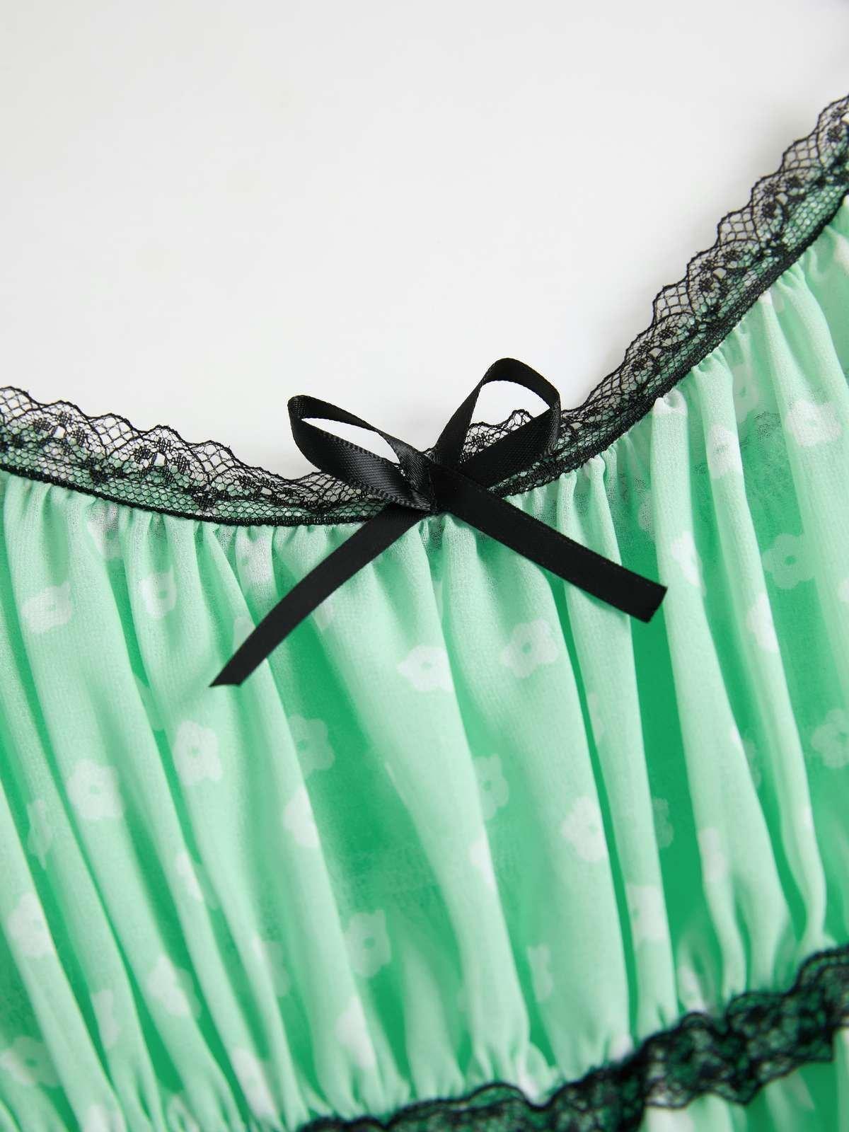 Lace Trim Floral Mini Dress Product Image