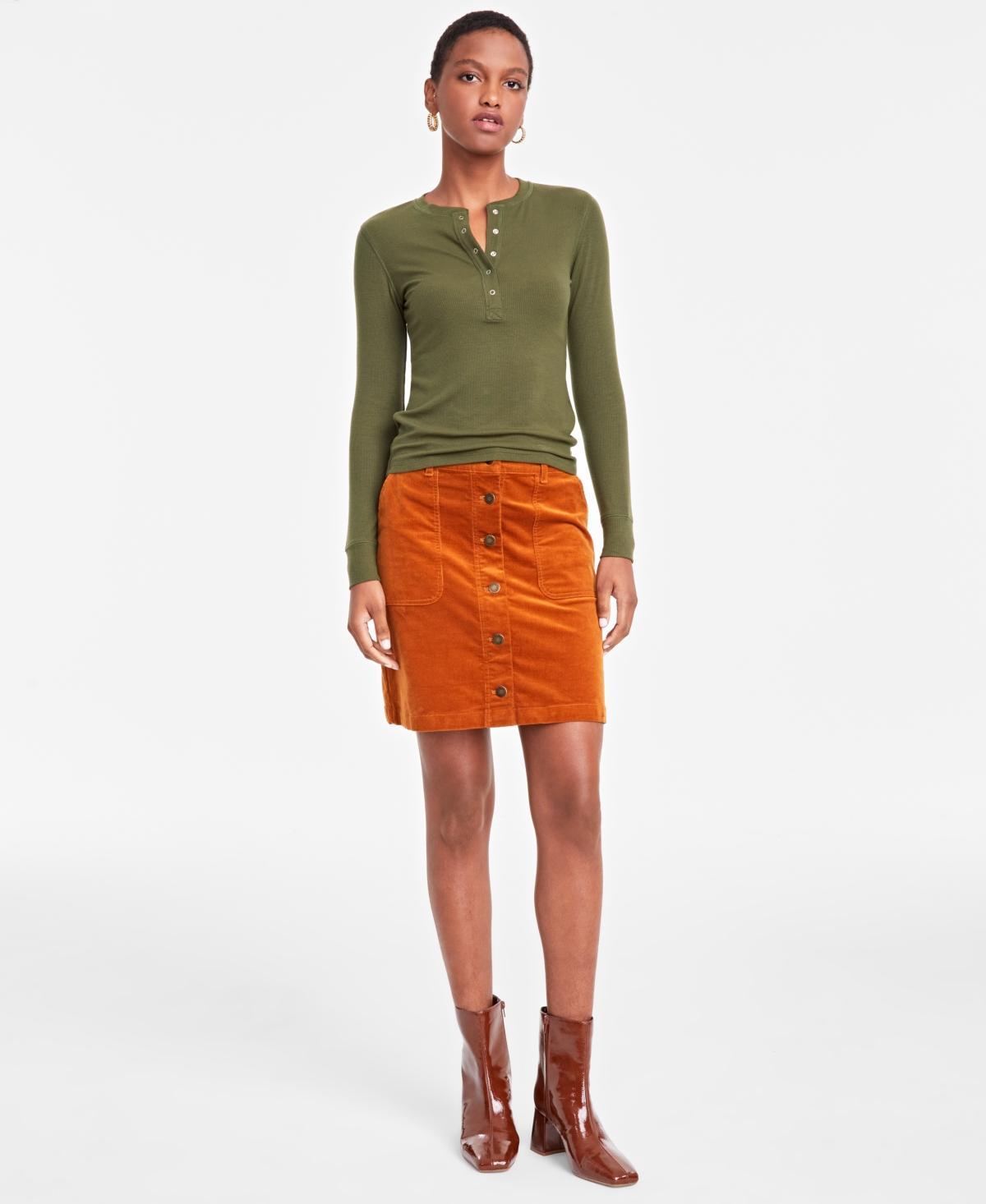 On 34th Womens Ribbed Long-Sleeve Henley Top, Created for Macys Product Image