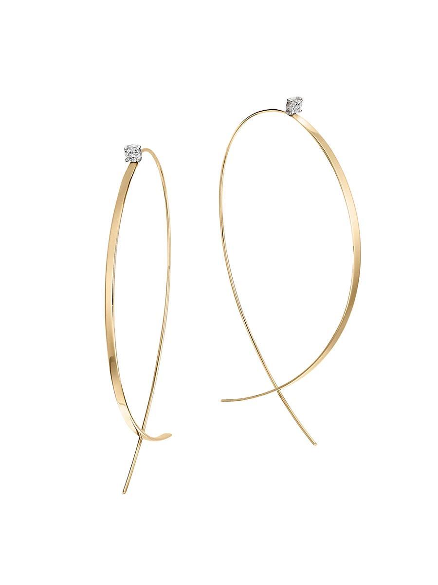 Womens Large 14K Yellow Gold & 0.13 TCW Diamond Upside-Down Hoops Product Image