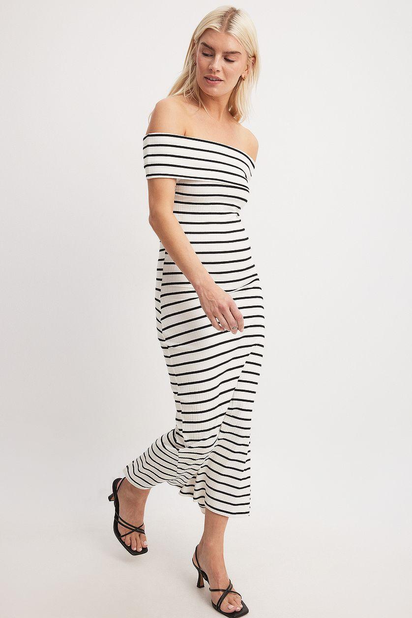 Off Shoulder Rib Midi Dress Product Image