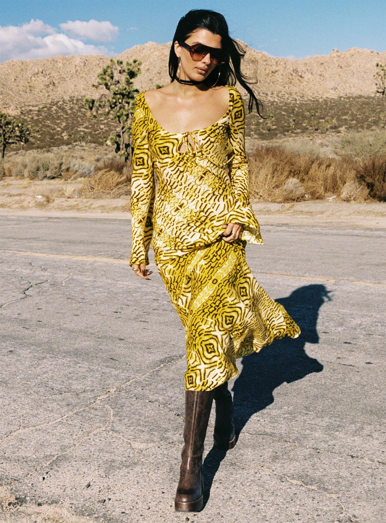 Setting Sun Long Sleeve Maxi Dress Yellow / Black Product Image