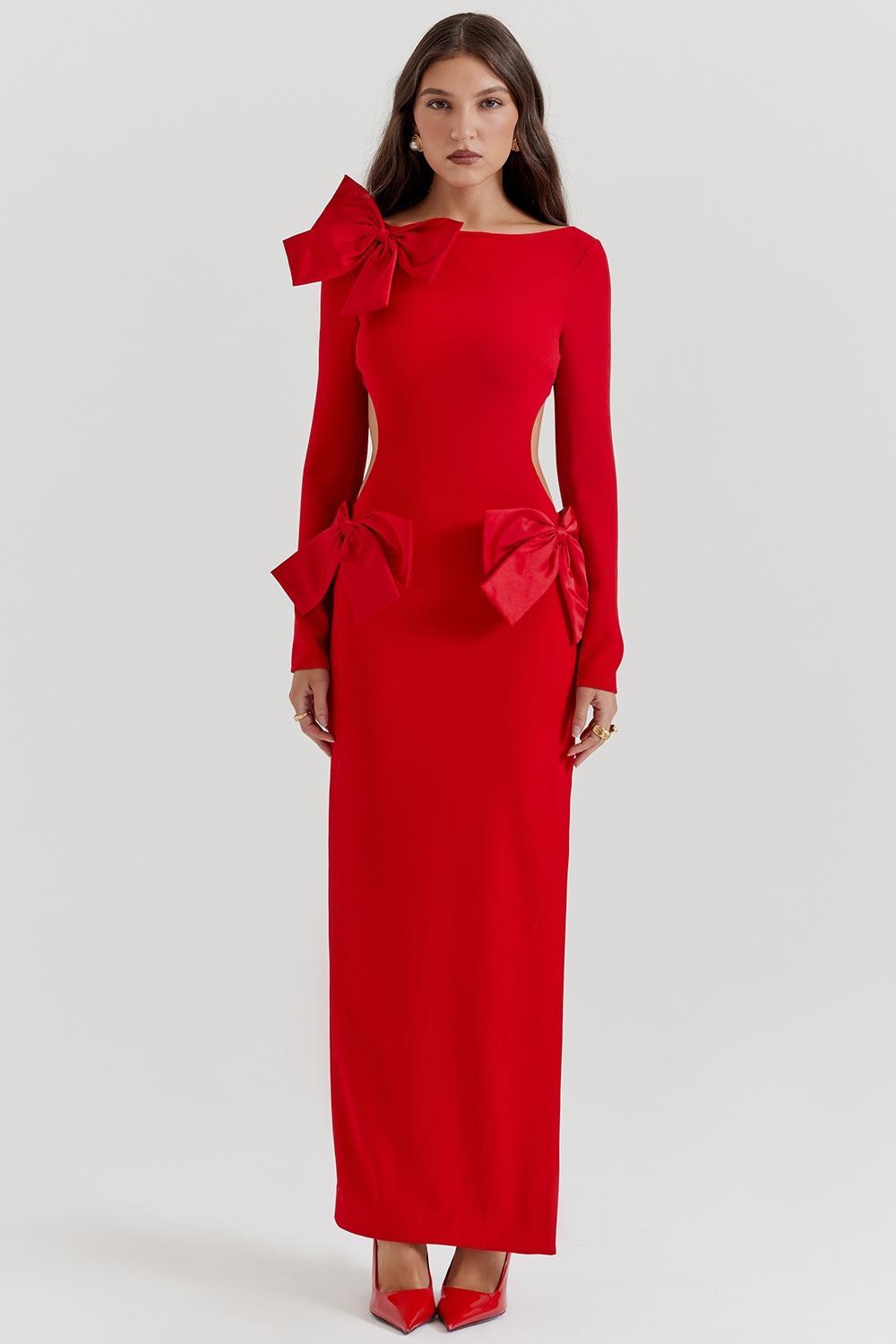 Lavele Red Bow Maxi Dress Product Image