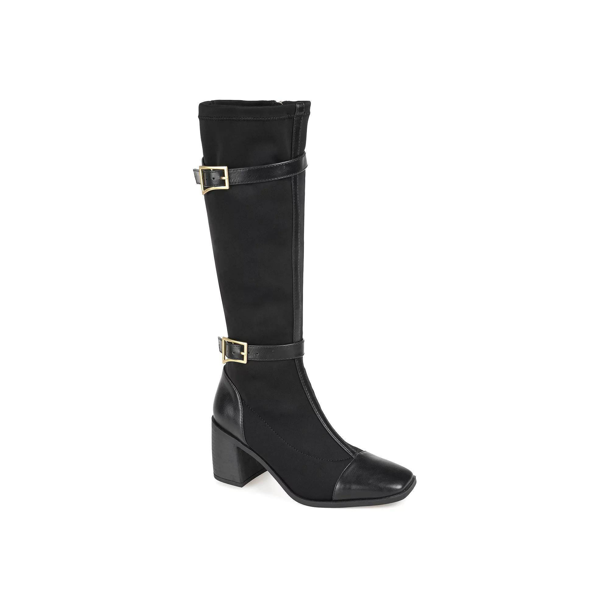 Journee Gaibree Women's Buckle Knee-High Boots, Size: 6 Wide, Black Product Image
