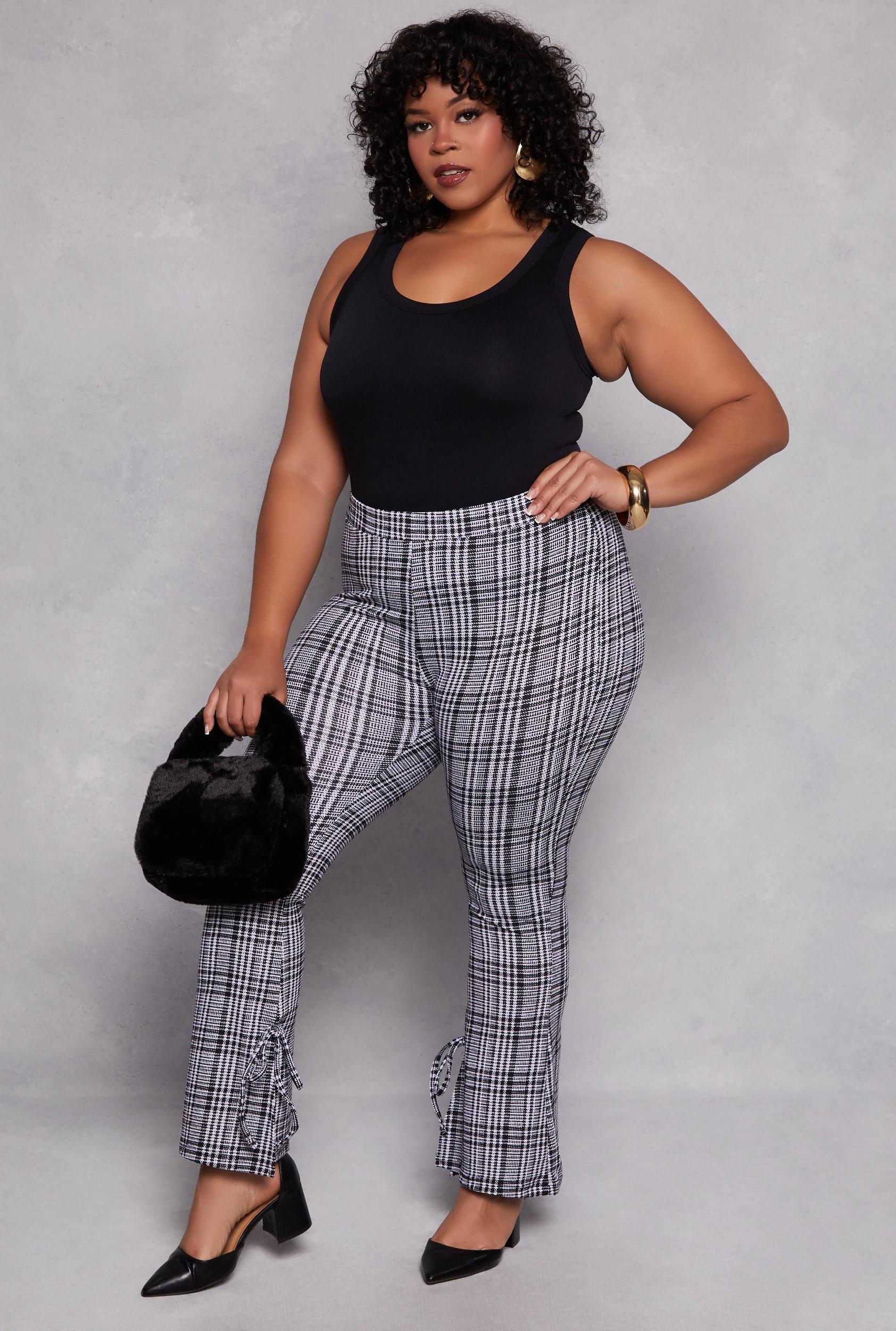 Womens Plus Size Plaid Side Slit Flare Pants Product Image