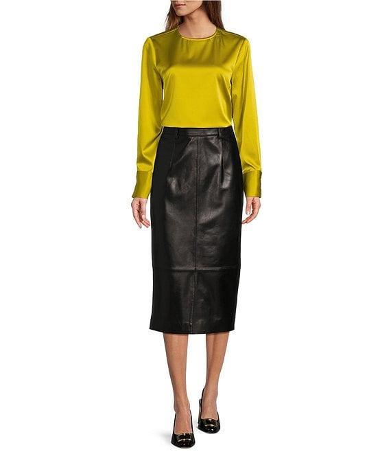 Antonio Melani Rylee Silk Charmeuse Round Neck Long Sleeve Blouse Product Image