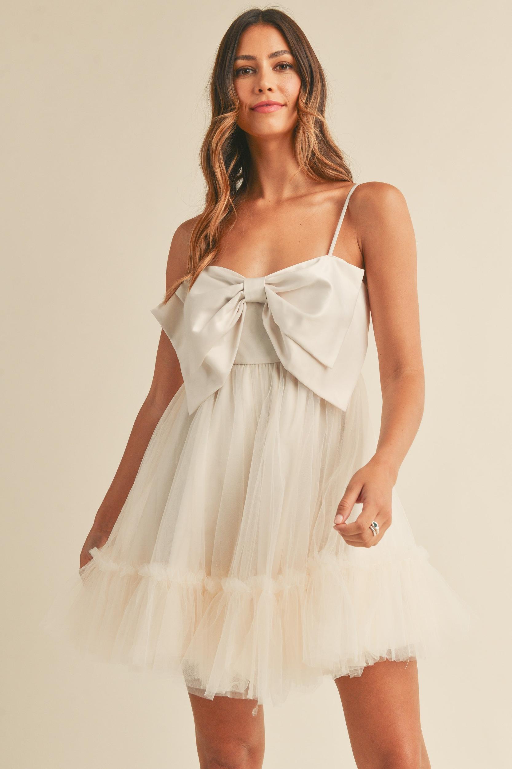 Front Bow Babydoll Mini Dress Product Image