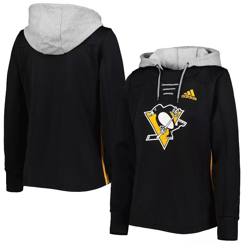 Womens adidas Pittsburgh Penguins Skate Lace Primeblue Team Pullover Hoodie Product Image