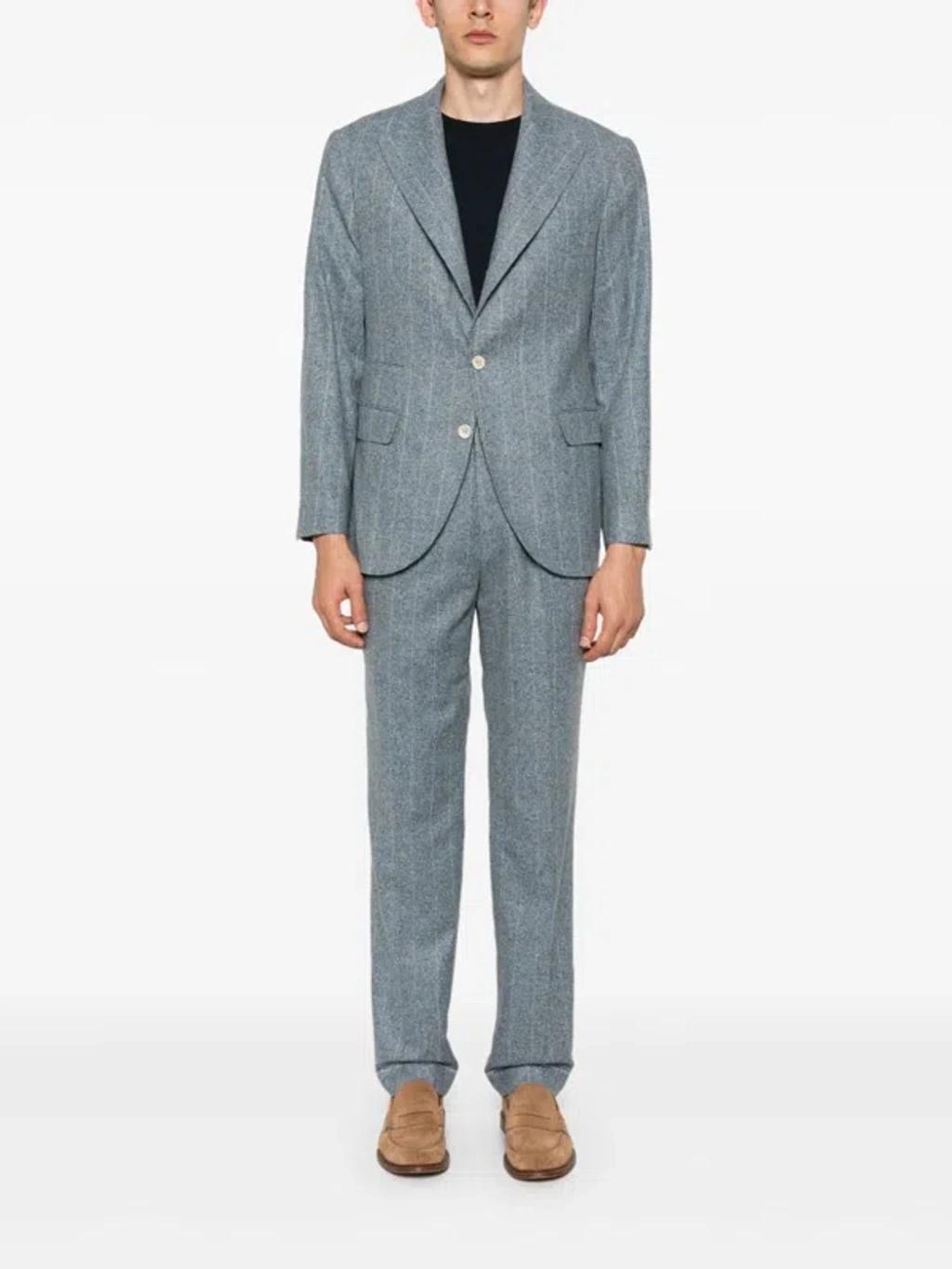 BRUNELLO CUCINELLI Speckled-effect Striped Suit In Blue Product Image