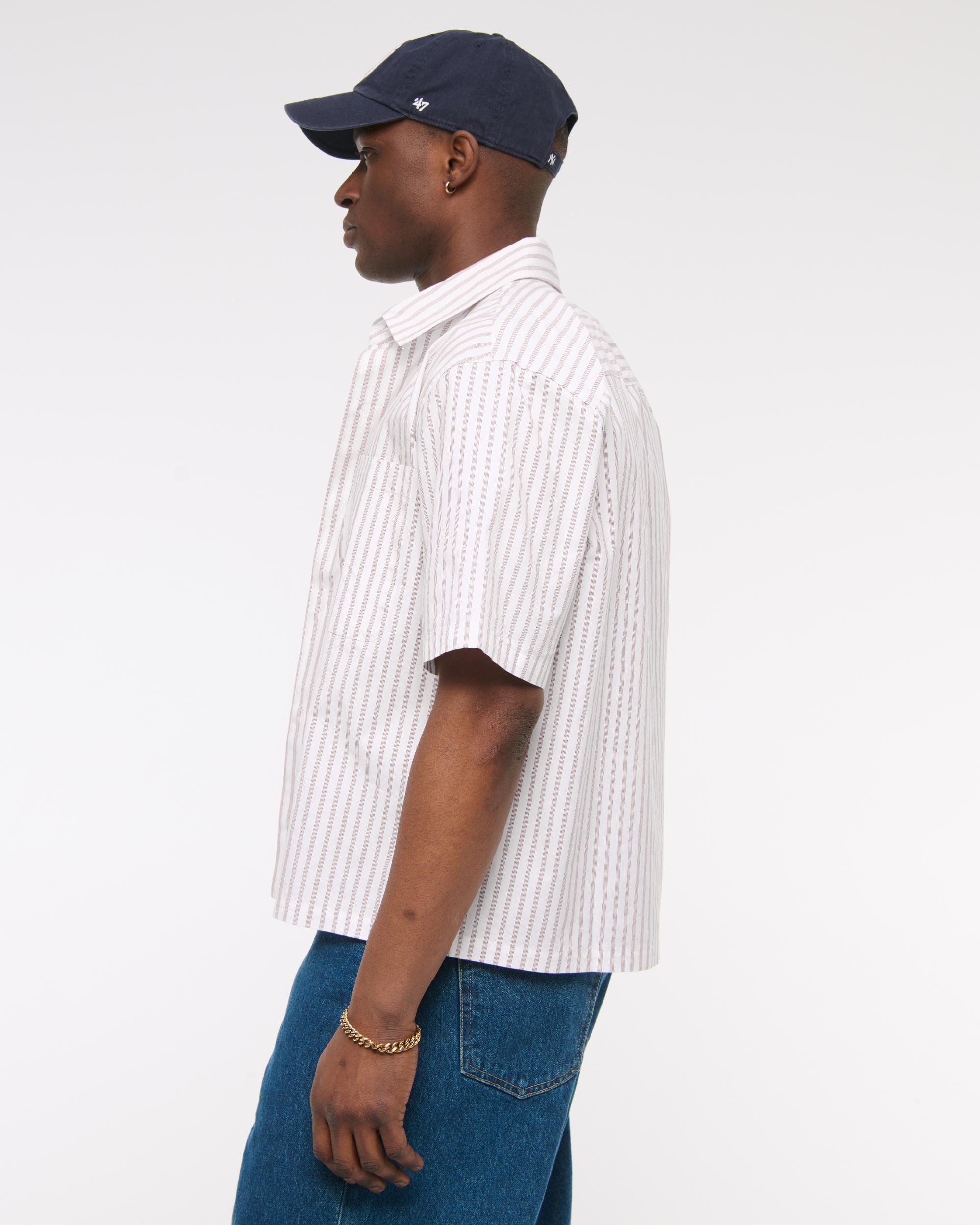 Short-Sleeve Cropped Poplin Button-Up Shirt Product Image