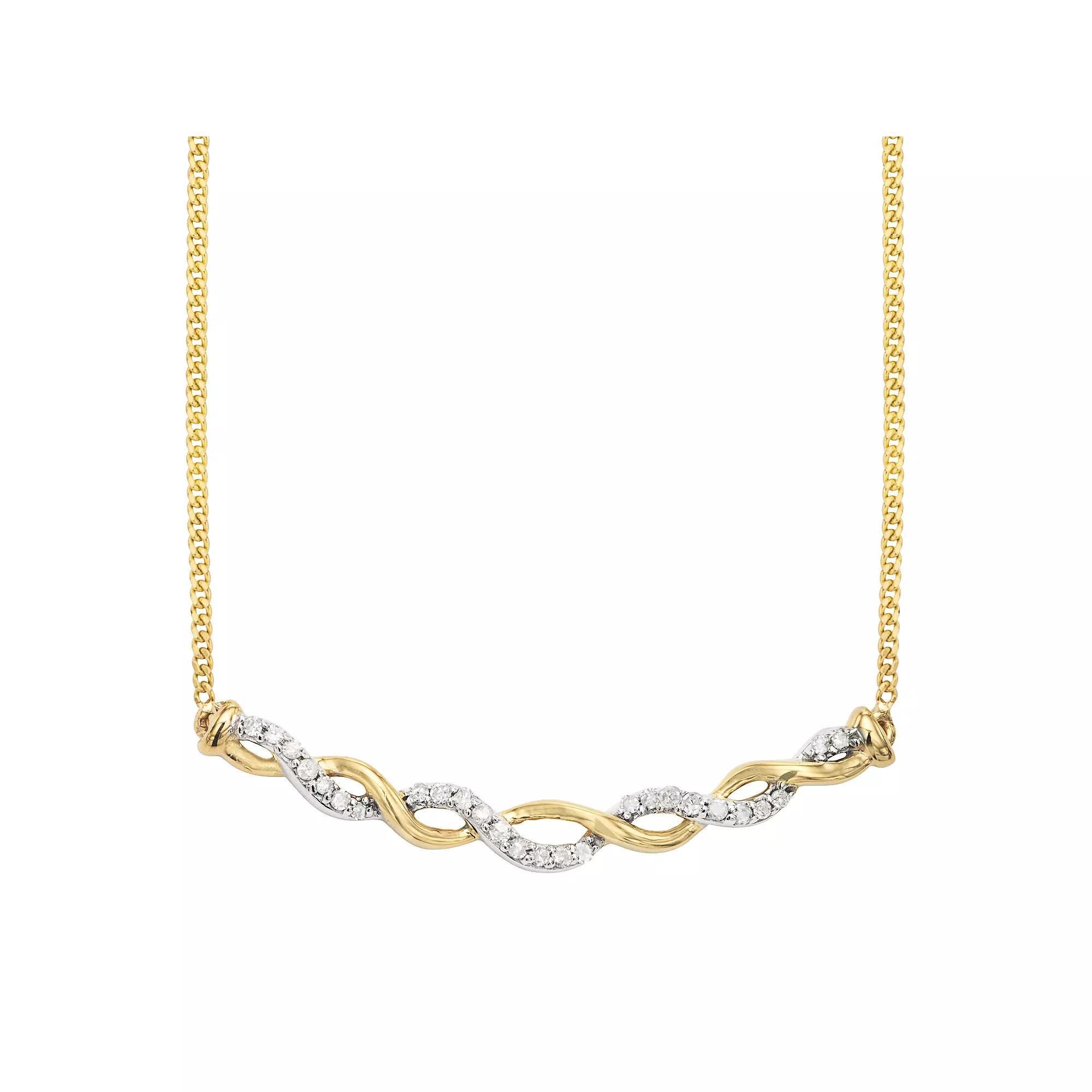 Two Tone Sterling Silver 1/8 Carat. T.W. Diamond Necklace, Women's, Size: 18", Yellow Rhodium Over Product Image