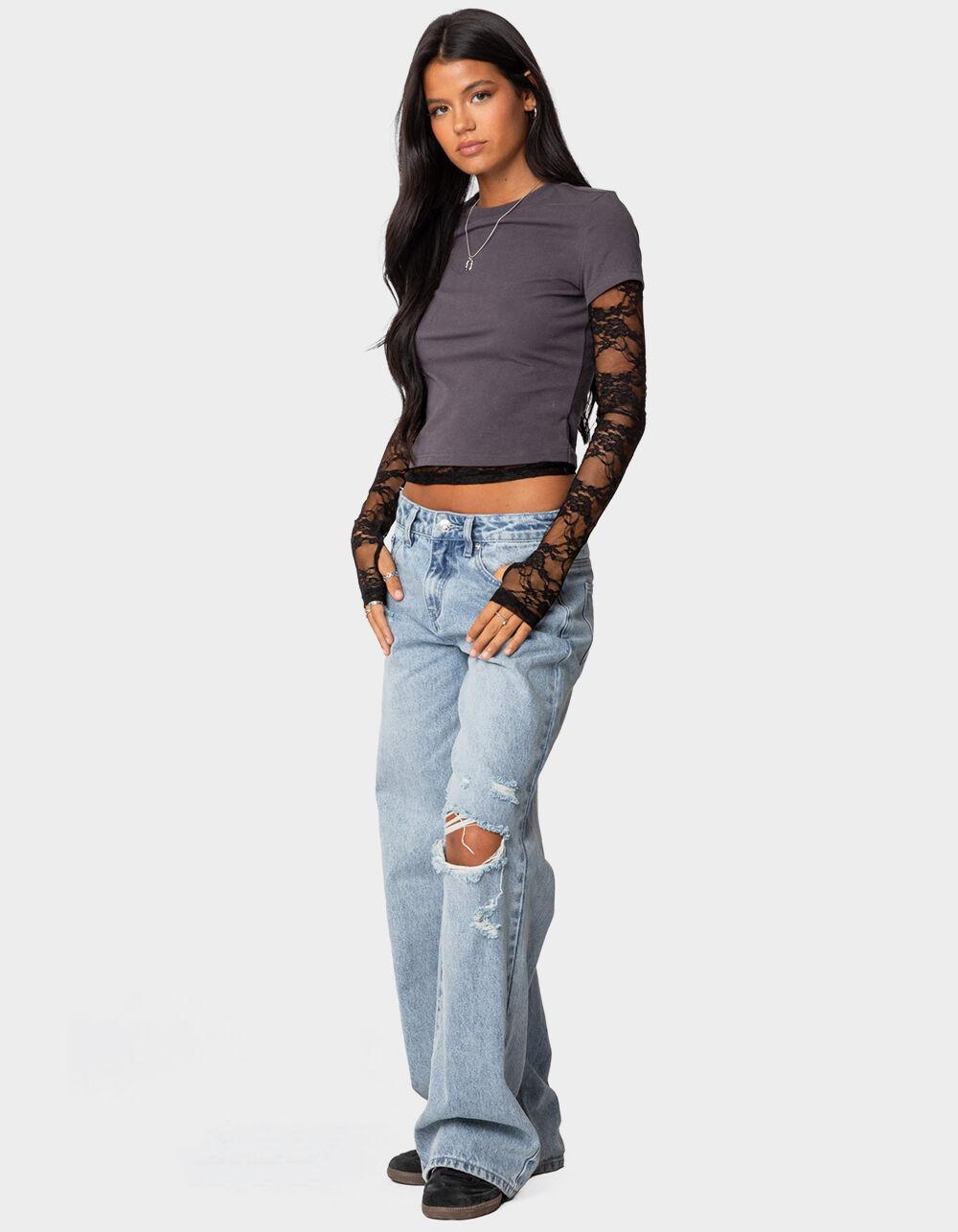 EDIKTED Layered Lace Sleeve Tee Product Image