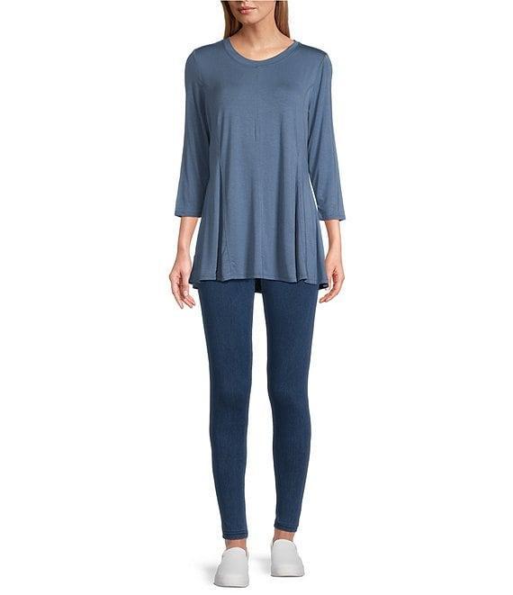 Intro Knit Jersey Scoop Neck 3/4 Sleeve A-Line Tee Shirt Product Image