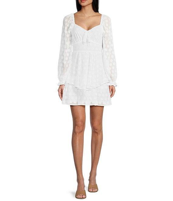 Midnight Doll Chiffon Jacquard Long Sleeve Tiered Dress Product Image