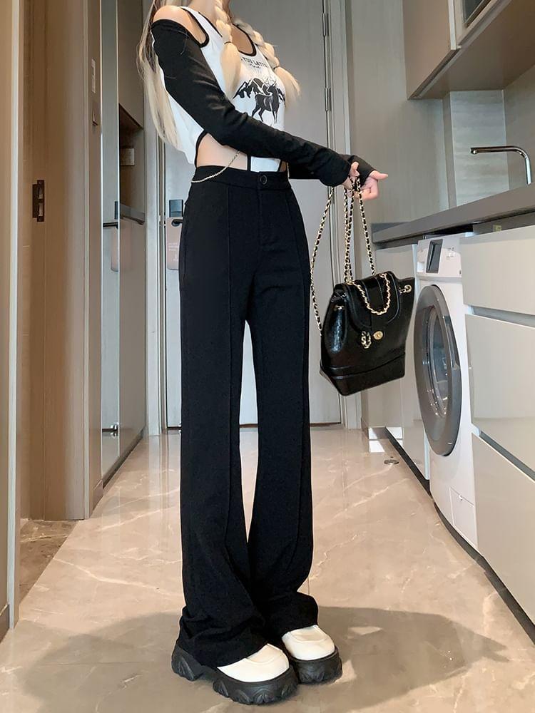 High Waist Plain Flared Pants Product Image