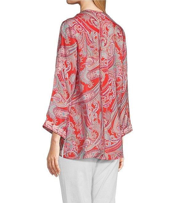 Calessa Woven Embroidered Printed Split V-Neck Wrist Length Sleeve Tunic Product Image