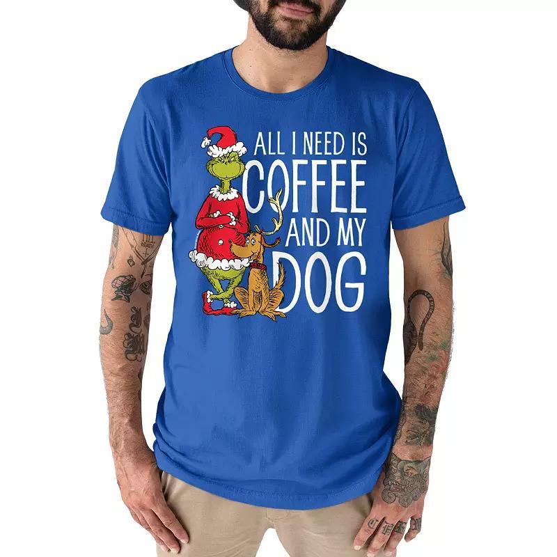 Men's Dr. Seuss The Grinch "All I Need Is Coffee And My Dog" Tee, Size: Small, Blue Product Image