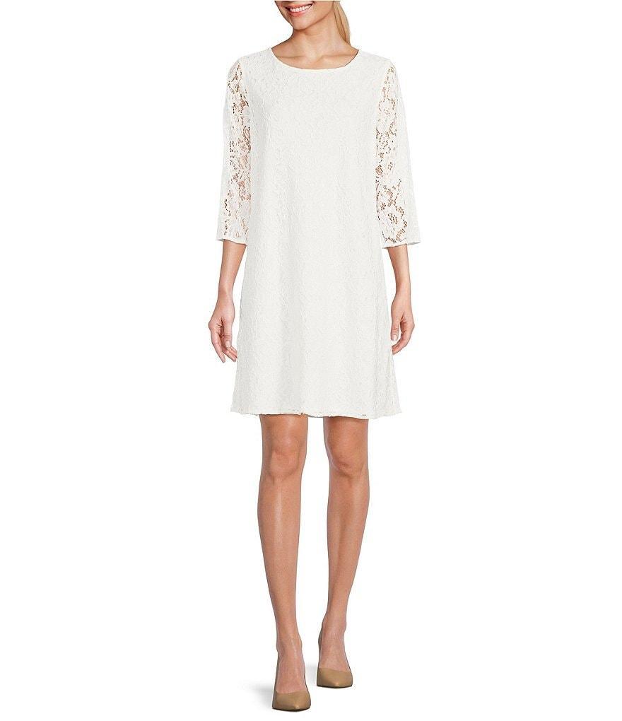 Caroline Rose Lace Round Neck 3/4 Sleeve Shift Dress Product Image