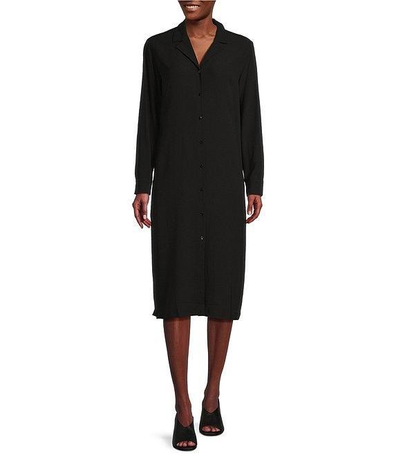 Eileen Fisher Silk Georgette Crepe Notch Collar Long Sleeve Button Front Dress Product Image
