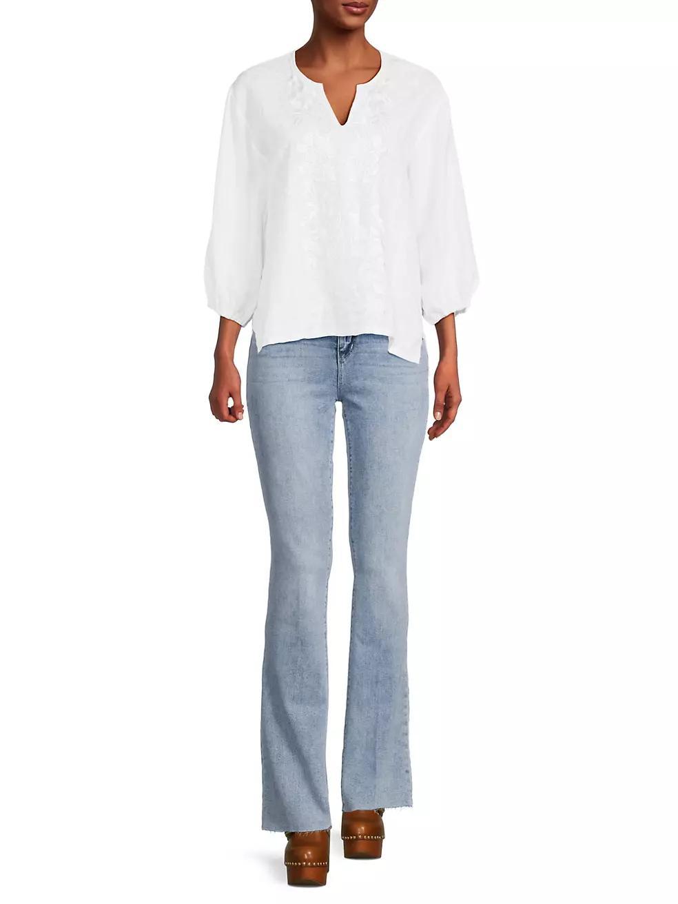 Camille Embroidered Linen Split-Neck Blouse Product Image