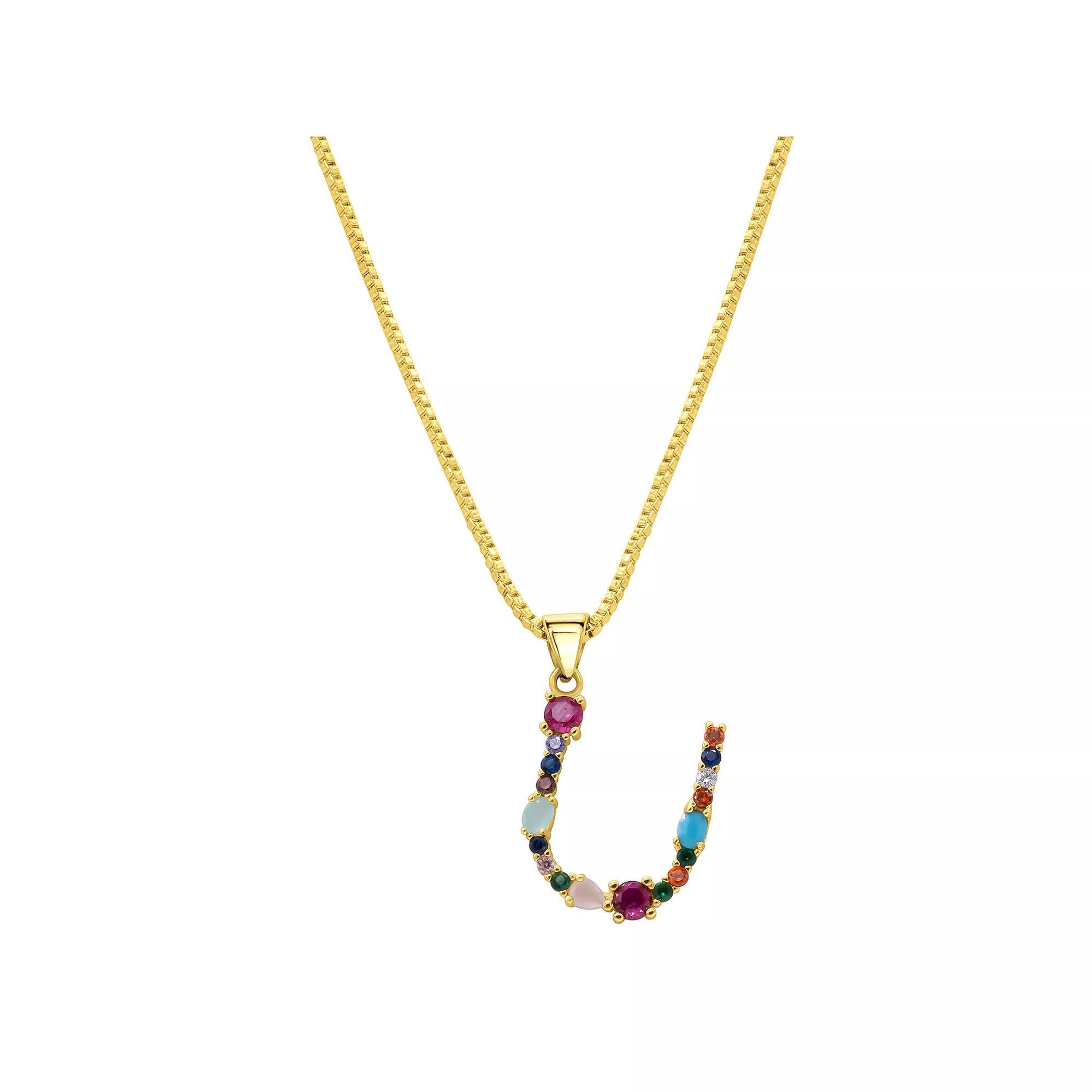 Adornia Gold Tone Multi Color Cubic Zirconia Initial Necklace, Womens Product Image