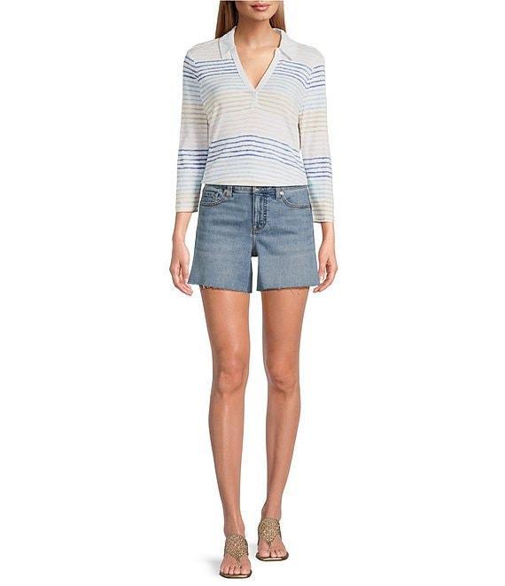 Tommy Bahama Ashby Isles Seabright Stripe Slub Rib Knit Johnny Collar 3/4 Sleeve Top Product Image