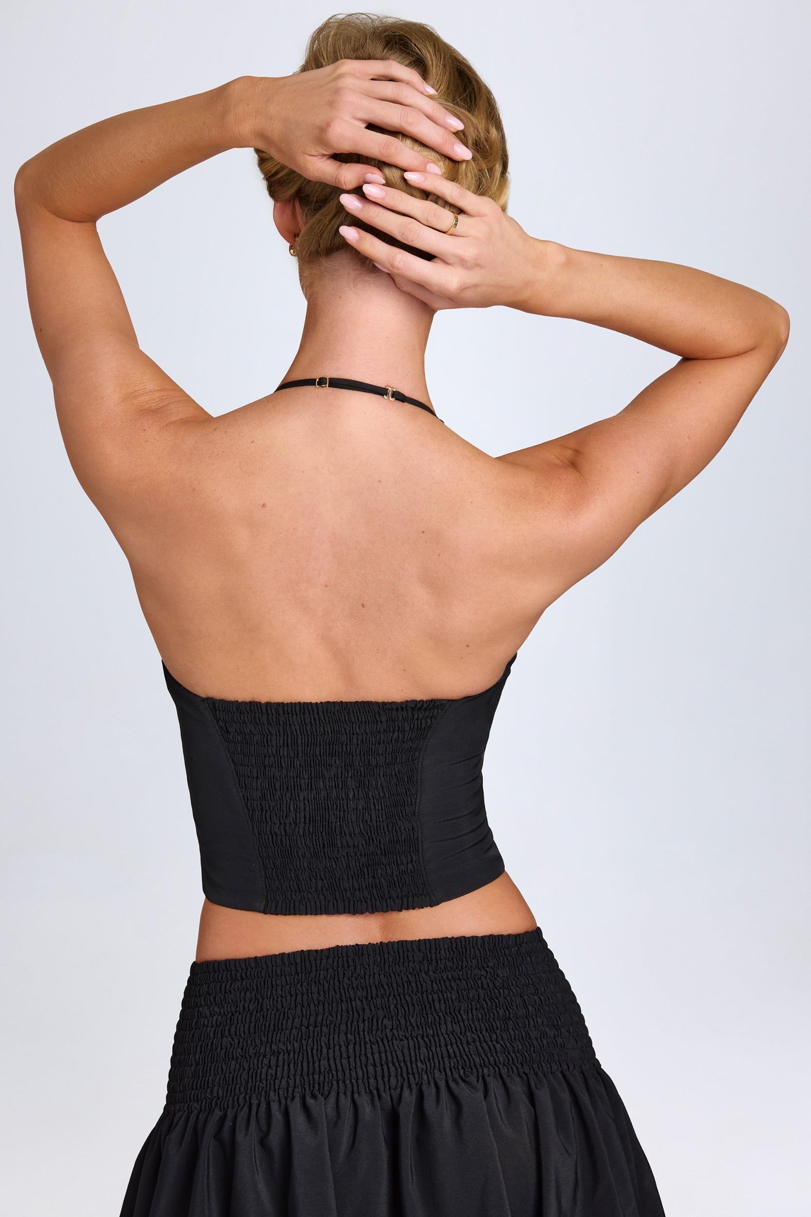 Hook-And-Eye Halterneck Corset Top in Black Product Image