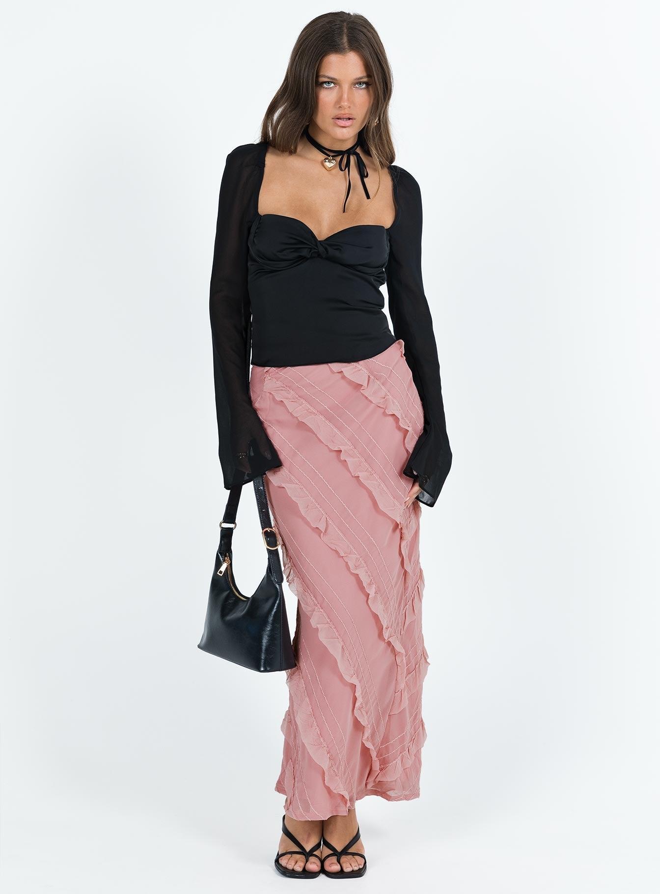 Pavel Long Sleeve Satin Top Black Product Image