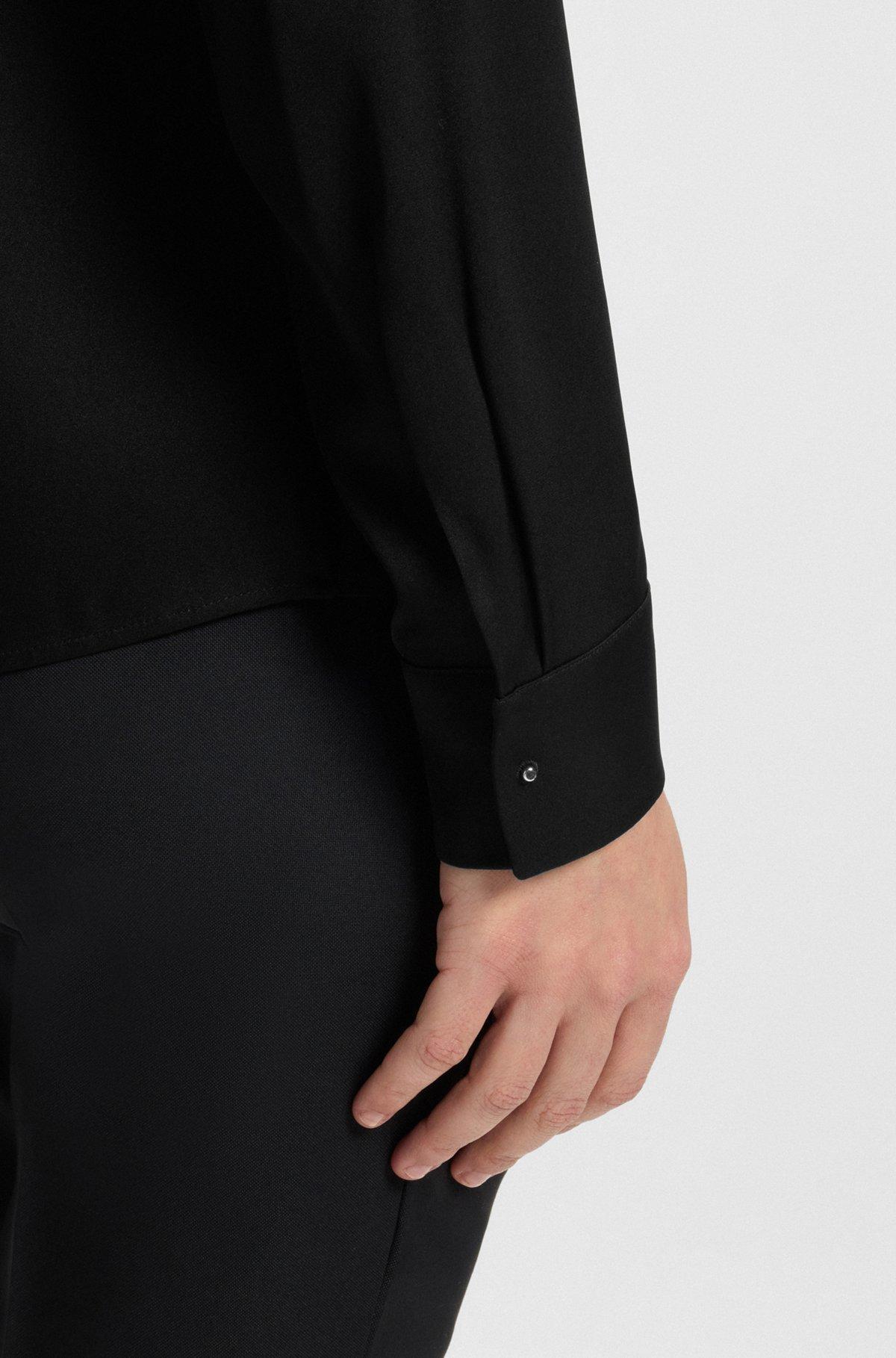 BOSS - Ruched-neck blouse in stretch-silk crepe de Chine - Black Product Image