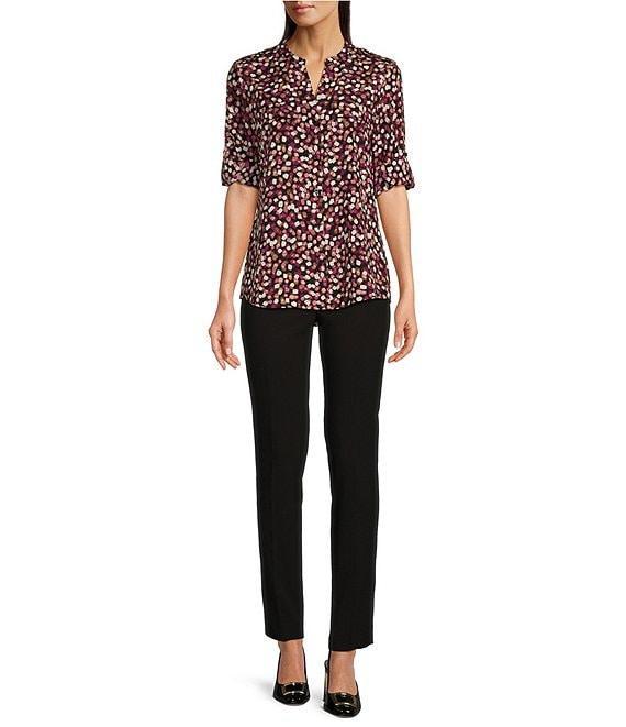 Calvin Klein Abstract Dot Printed Split V-Neckline Roll Tab Long Sleeve Blouse Product Image