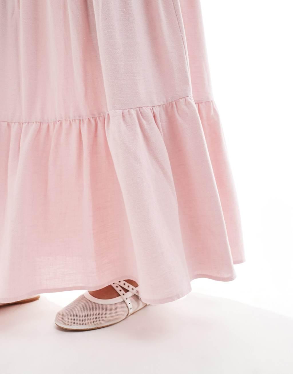 Miss Selfridge linen maxi skirt in pink Product Image