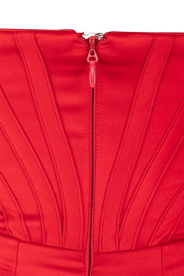 Loretta Red Satin Off Shoulder Dress Product Image