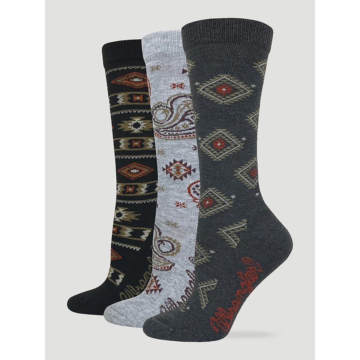 Women's Southwest Print Crew Socks (3-Pack) in Charcoal Product Image