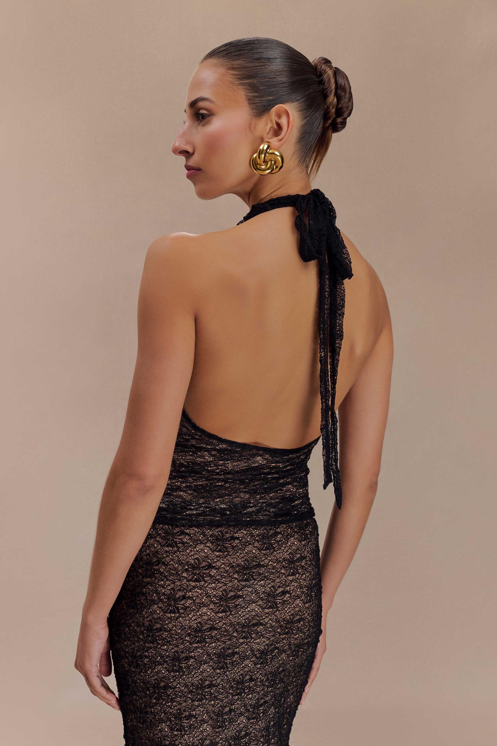 Asher Sheer Lace Halter Top - Black Product Image