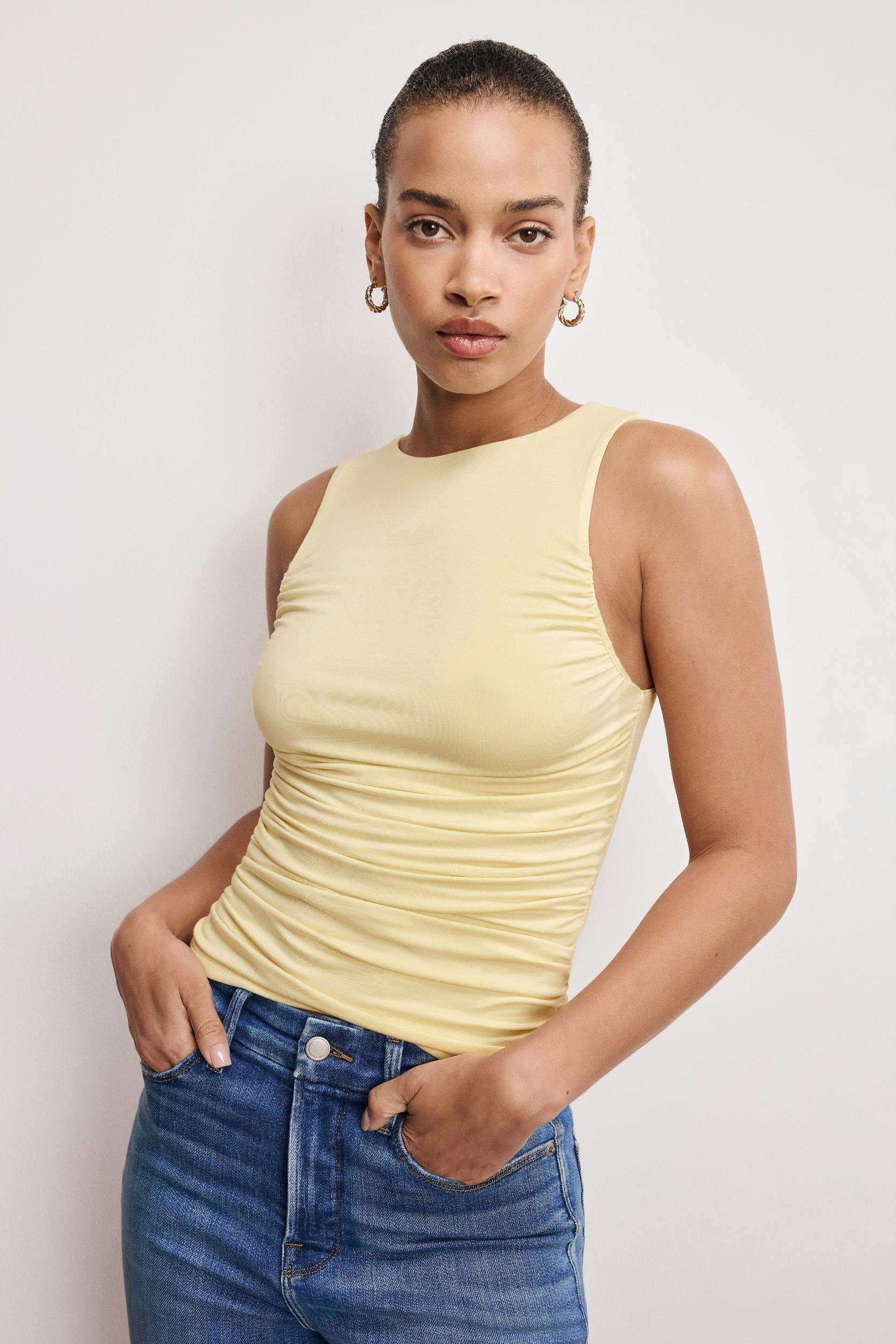 STRETCH JERSEY RUCHED TANK TOP | LIGHT RAY001 Product Image
