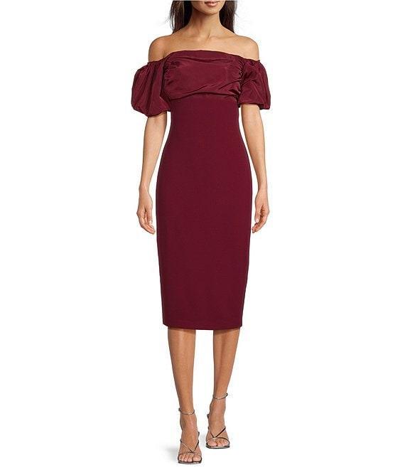 Belle by Badgley Mischka Harlow Stretch Crepe Off-the-Shoulder Puffed Sleeve Dress Product Image