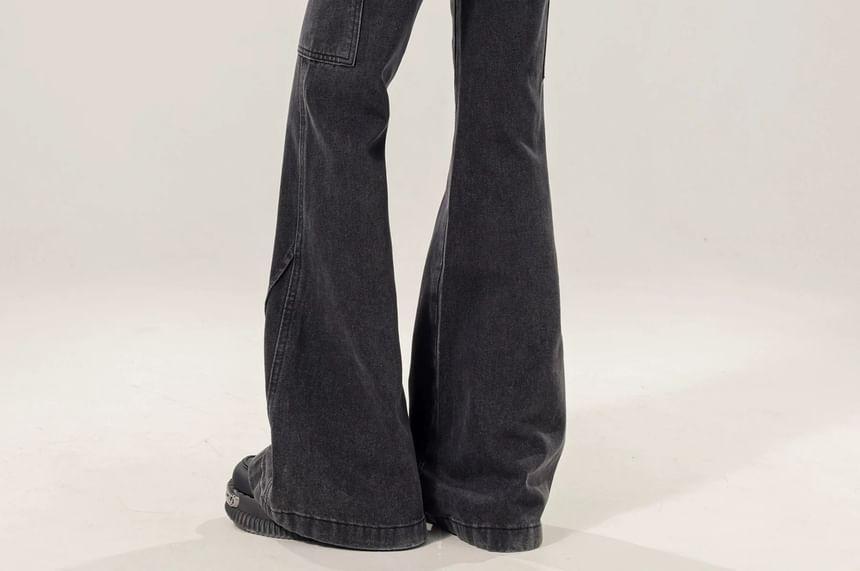 Low Waist Washed Flared Jeans Product Image
