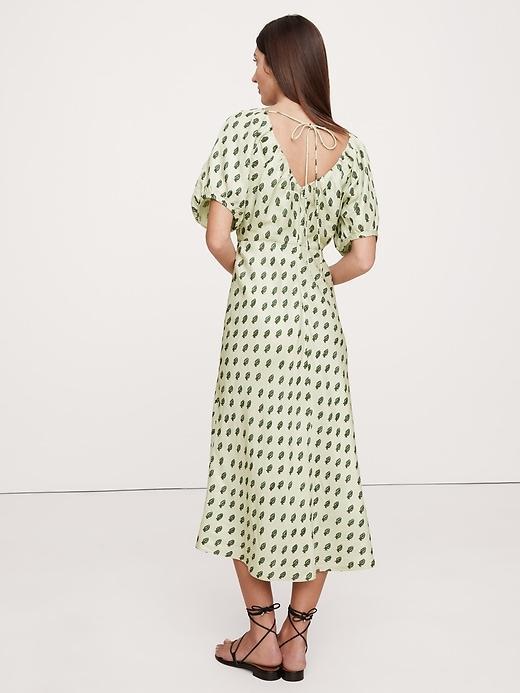 Viscose-Linen Ruched Long Midi Dress Product Image